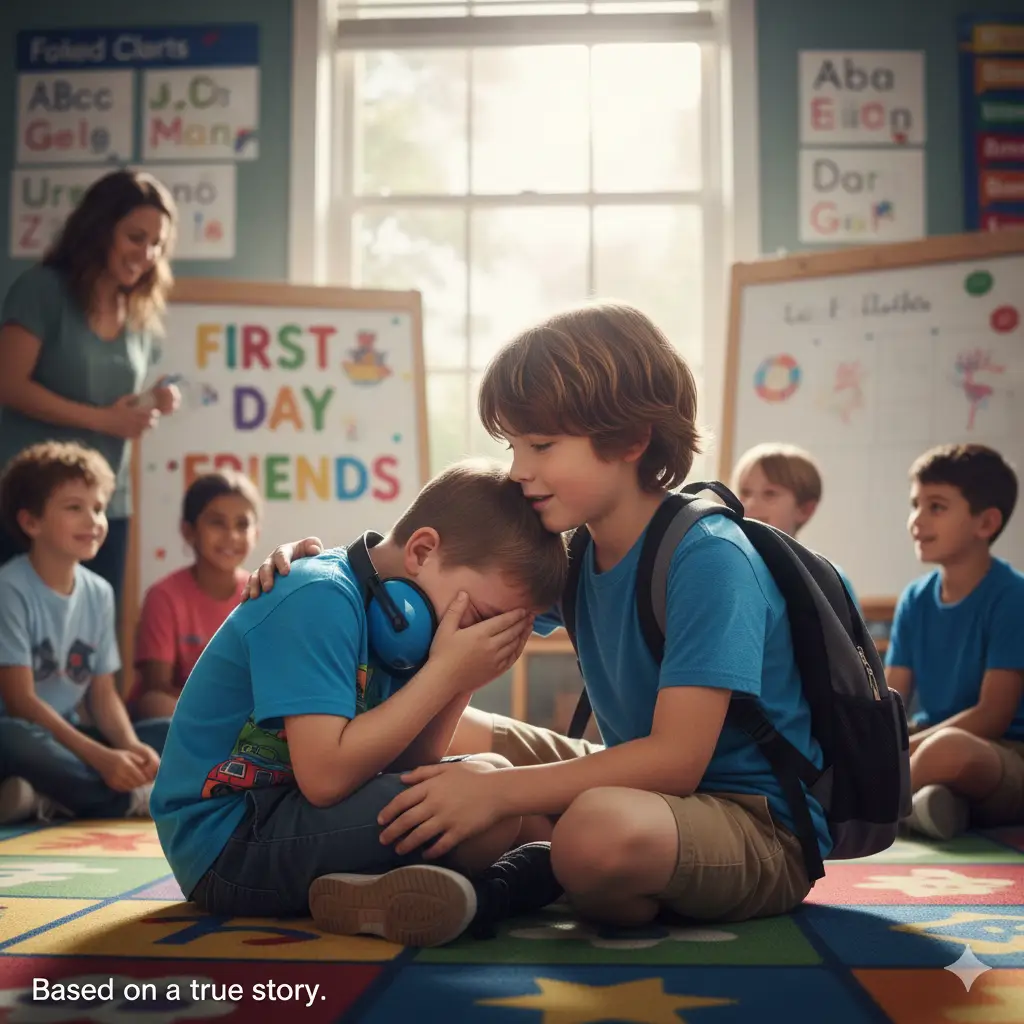8-Year-Old Boy Consoles Crying Classmate with Autism on the First Day of School – A Heartwarming True Story