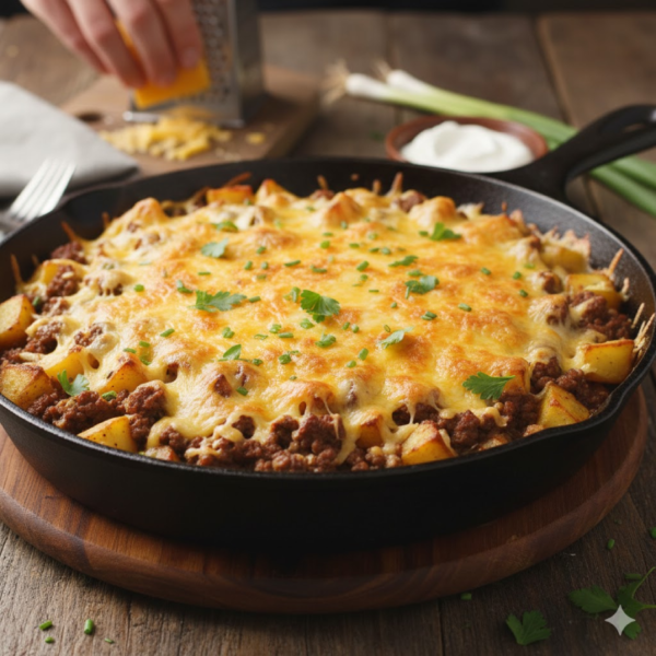 Cheesy Ground Beef and Potato One-Pan Meal