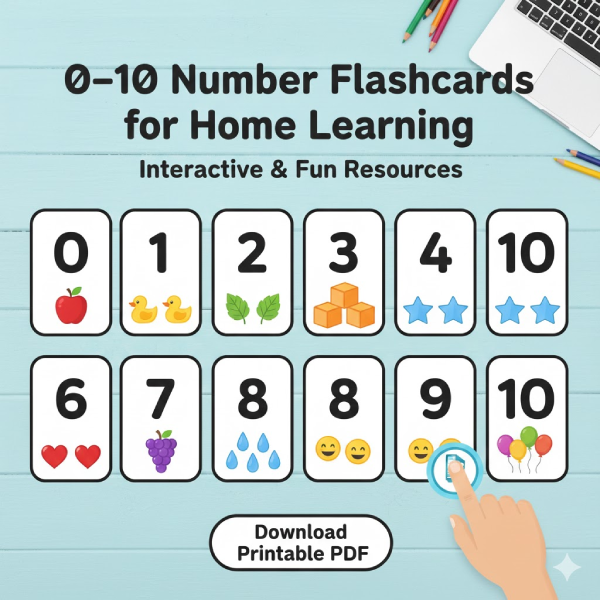 0–10 Number Flashcards for Home Learning