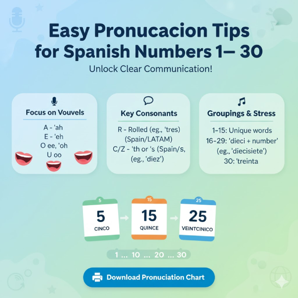 Easy Pronunciation Tips for Spanish Numbers 1–30