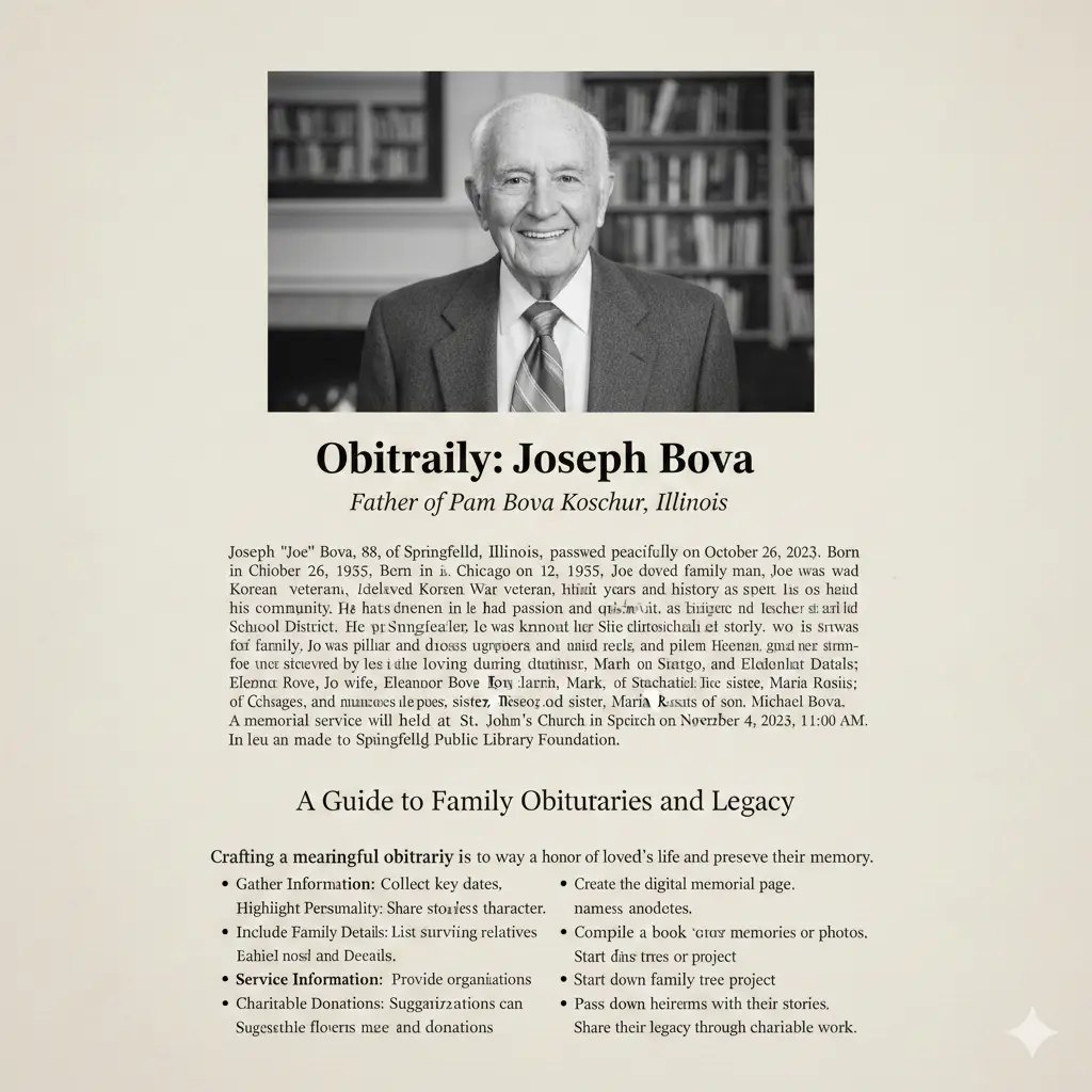 Obituary Bova Father of Pam Bova Koschur Illinois: A Guide to Family Obituaries and Legacy